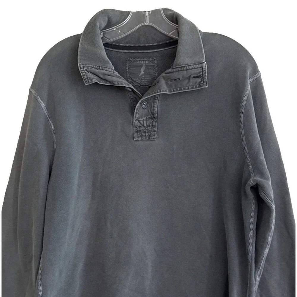 J Crew Henley Broken In Fleece Sweatshirt Mens Sz M Grunge Gray Cotton Popover